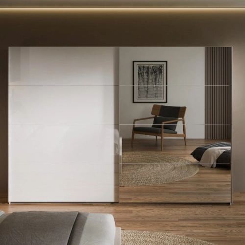 Szafa ubraniowa 270 cm Biały / Biały połysk